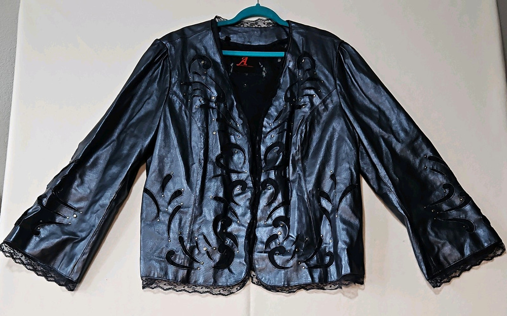 Vintage Adrienne Landau Dark Blue Genuine Leather Women's Jacket Size 2XL
